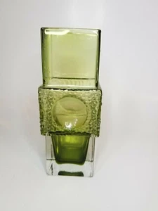 Vintage Green Sea Glasbruk Square Vase - Foto 1 di 11