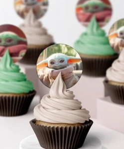 Star wars Baby yoda mando Edible Icing Wafer  cupcake Topper Birthday Decoration - Bild 1 von 3