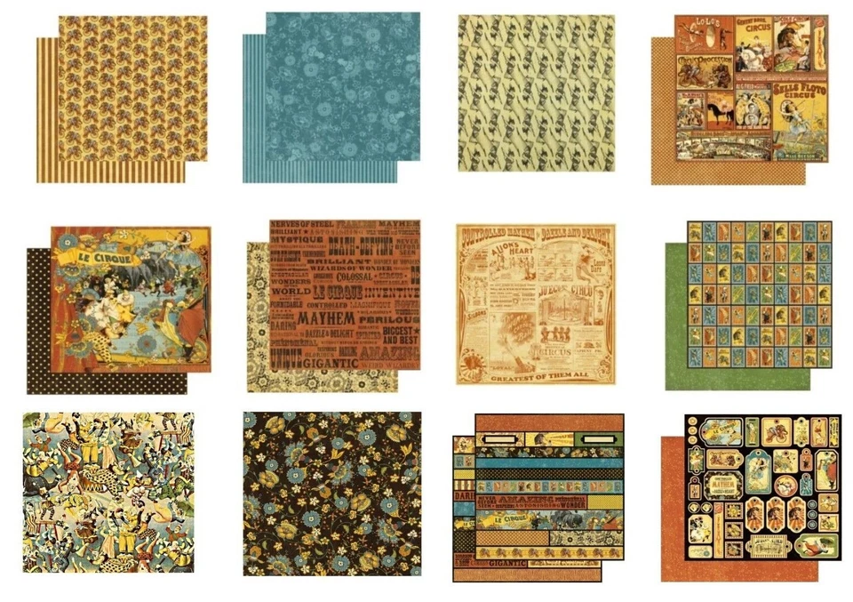 Graphic 45 Le Cirque Collection 12 x 12 Cardstock Circus Show Big Top U PICK