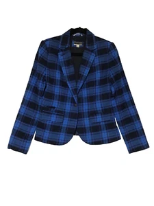 Merona Blazer Womens Size 2 Plaid Blue Black Office Y2K Clueless Preppy Office - Picture 1 of 13