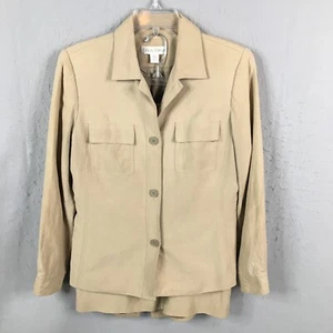 Casual Corner Skirt Suit Womens 6 Tan Silk Linen Blend Casual Career Camp Safari - Picture 1 of 22