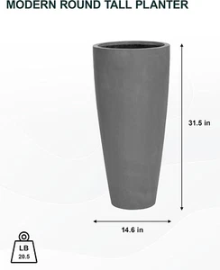 Dax Large Fiberstone Indoor Outdoor Modern Round Tall Planter, 31.5 In Tall Grey - Picture 1 of 6