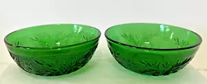 VINTAGE ANCHOR HOCKING SANDWICH FOREST GREEN BERRY BOWLS SET OF 2 - Picture 1 of 13