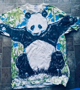 Panda TShirt Large 100% Cotton Black white Fun Design Short Sleeve - Picture 1 of 7
