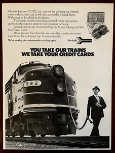 1972 AMTRAK Trains Vintage Print Ad Locomotive American Express Master Card - Picture 1 of 1