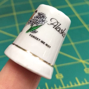 Alaska Souvenir Keramik Fingerhut Weide Ptarmigan und Vergissmeinnicht Blumen SCHÖN! - Bild 1 von 7