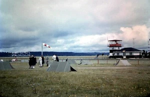 1950's Slide, Military Personnel setting up camp / Tents on Airport Property - Picture 1 of 1