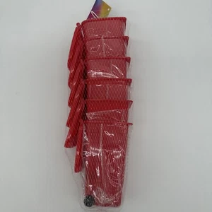 Red Mini Garbage Can Desktop Pencil Holder With Wheels And Lid - Set of 6 - Picture 1 of 6