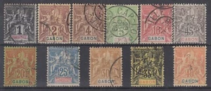 GABUN: TYP GRUPPE VON 1c bis 40c Nr. 16/26 AUSGEWÄHLTE STEMPEL - BEWERTUNG 135 € - Bild 1 von 2