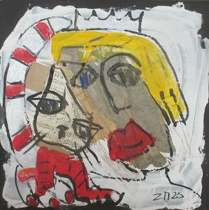 Königin mit Katze2 40x40 Sonja Zeltner-Müller Acryl/LW Kunstmüllerei Düsseldorf - Bild 1 von 6