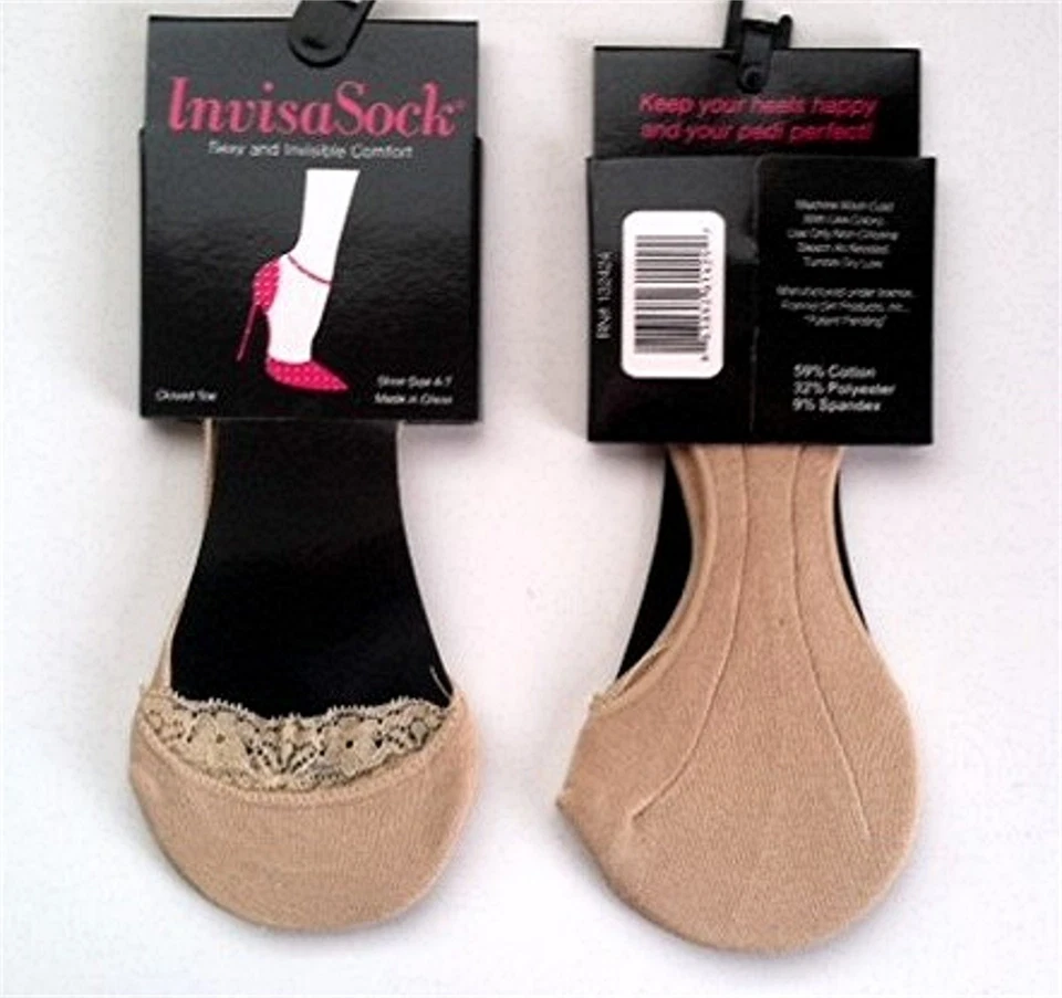 Calcetín de tacón alto invisible beige con encaje No Show/zapato forro talla 4-7 SM Foto 1 de 1