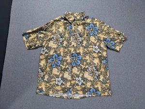 Vintage Consensus Hawaiian Shirt Floral Yellow Blue Large Mens Short Sleeve - Picture 1 of 9