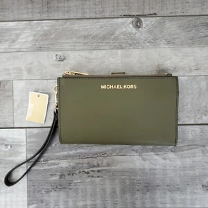 Michael Kors Jet Set Portafoglio da Viaggio Doppia Zip Pelle Polso Pelle Verde - Foto 1 di 7