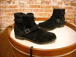 Sporto Black Suede Emma Buckle Strap Ankle Boots 7 NEW - Picture 1 of 3