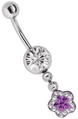 Piercing Ombelico Spina Banana Zirconia Sfera E Epossidica Quadrifoglio Pendente - Immagine 1 di 2