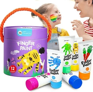 12Pcs Finger Paint for Toddlers Washable Non Toxic Kids Art Paint Set Xmas Gift - Picture 1 of 12