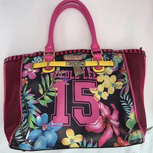 Nicole Lee Large Colorful Handbag Purse Bag Tote Pink No. 15 FLAW - Picture 1 of 12