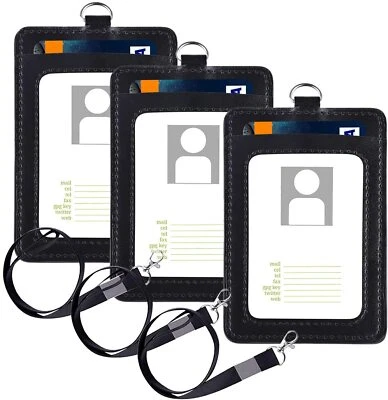 皮革办公室学生身份证夹徽章夹带可拆卸挂绳,3 包 — 第 1/4 张图片