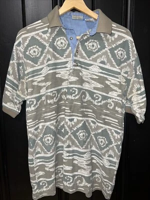 Vtg 1990s Bugle Boy Shirt Mens Med Colorful Geometric Abstract Aztec Polo Golf - Image 1 of 4