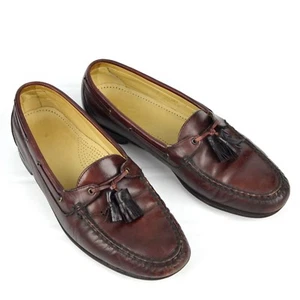 FLORSHEIM Royal Imperial Mens 11D Loafer MocToe Tassel Boat Shoe Leather Maroon - Picture 1 of 11