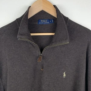 Suéter Polo Ralph Lauren Para Hombre Talla L Grande Marrón 1/4 Cremallera Cuello Simulado Pullover - Imagen 1 de 5