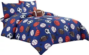 Kids Collection Bedding 4 Piece Blue Twin Comforter Set W Sheet Pillow SPORTS - Picture 1 of 1