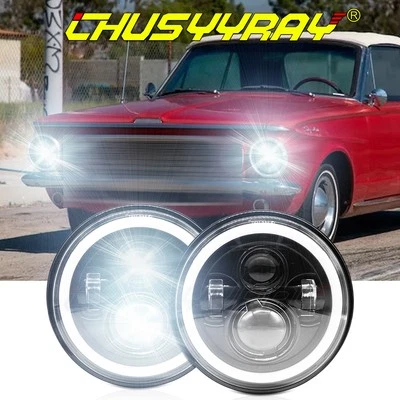 Par de faros LED redondos de 7 pulgadas aptos para Plymouth Valiant 1963-1976 haz alto bajo Foto 1 de 4