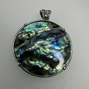 Wende-Anhänger Abalone/Türkis Sterling mit weißem Topas groß rund - Bild 1 von 6
