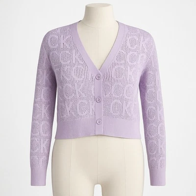 Cárdigan suéter tejido púrpura lavanda de Calvin Klein para mujer L coqueta preppy Foto 1 de 4