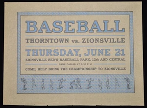 Early Sample Baseball Poster – Thorntown vs Zionsville – June 21 – c.1902–1920s - Picture 1 of 7