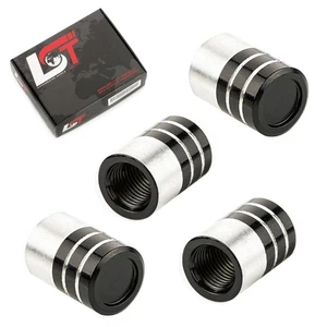 4x Zylinder Aluminium Reifenventil Kappe Dichtung Silber-schwarz für FORD - Bild 1 von 8