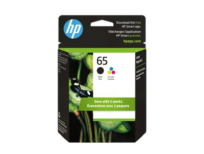 HP 65 2-pack Black/Tri-color Original Ink Cartridges, ~120 pages, T0A36AN#140 - Image 1 of 4