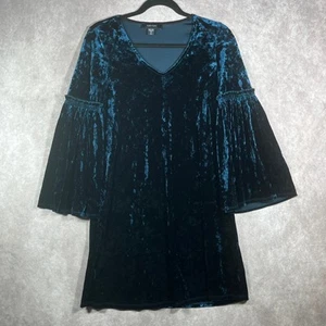 Karen Kane Skater Dress Womens XS Blue Crushed Velvet Bell Sleeve Witchy Gothic - Picture 1 of 10