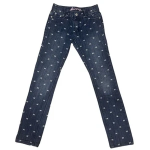 Gymboree Girls Size 10 Slim Adjustable Waist Light Wash Jeans White Bow Pattern - Picture 1 of 15