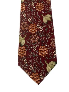 Past Times Mens 100% Silk Burgundy Sage Rust Quail Pheasant Botanical Necktie - Picture 1 of 13