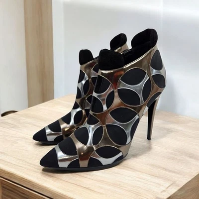 Pierre Hardy Stilleto Ankle Boots Metallic Circles Genuine Leather Italy Size 40 - Image 1 of 4