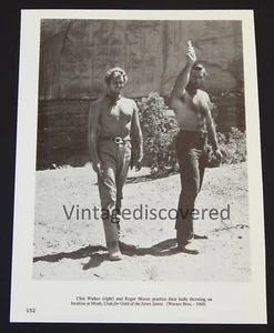 Clint Walker and Roger Moore Bare Chested On 1960 Movie Set Vintage Photo - Picture 1 of 2