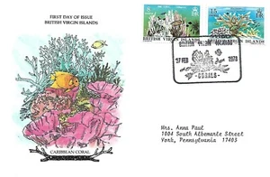VIRGIN ISLANDS 1978 FIRST DAY COVER CORALS FIRE STAGHORN  - Picture 1 of 1