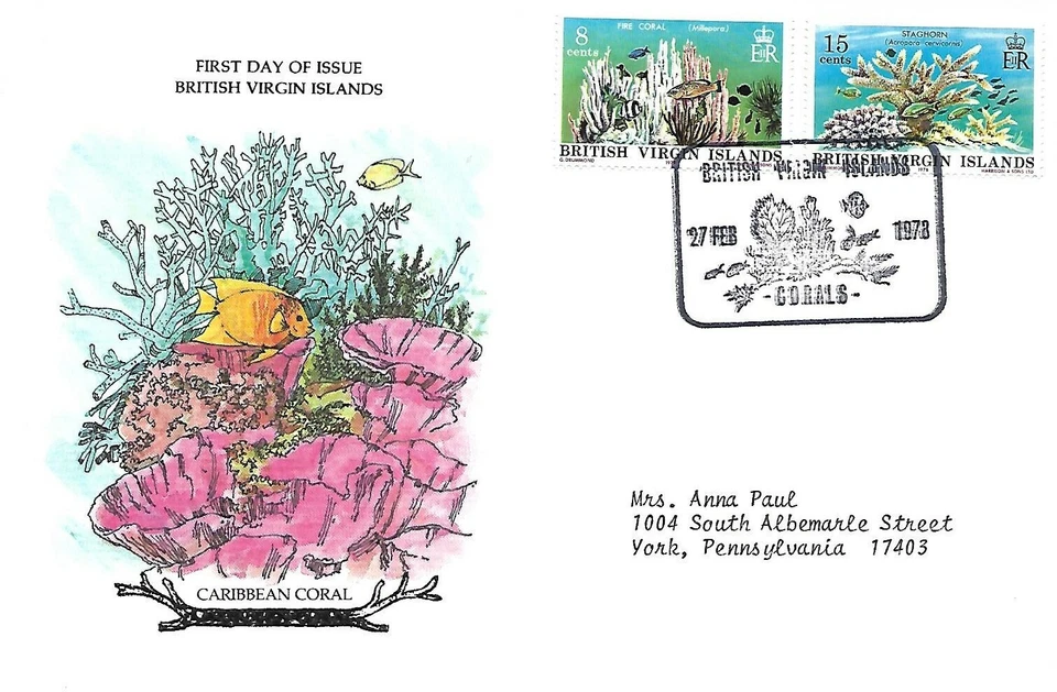 VIRGIN ISLANDS 1978 FIRST DAY COVER CORALS FIRE STAGHORN  - Image 1 of 1