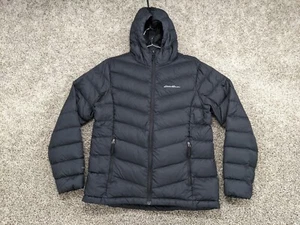 Eddie Bauer Coat Women Medium Black EB650 Puffer Hooded Packable Down Jacket Zip - Picture 1 of 11