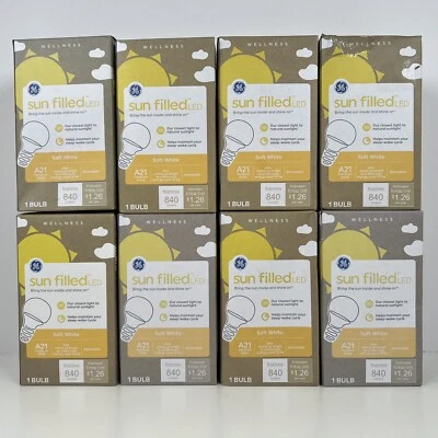(8) GE Sun Filled 60W EQ A21 Soft White Dimmable LED Wellness Light Bulb Lot New - Image 1 of 4