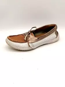 Clarks Shoes Womens Boat Beige 7.5 Leather Laces Slip On Casual Soft Cushion - Picture 1 of 10