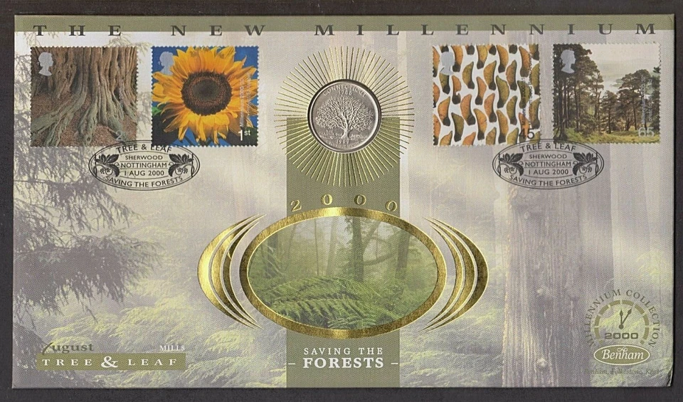 Great Britain GB UK - "SAVING THE FORESTS ~ TREE & LEAF" Benham Coin Cover 2000 - Image 1 of 4