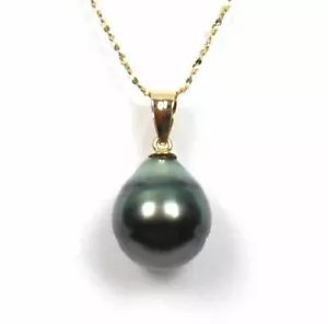 9-10mm Tahitian Black Pearl 14K Yellow Gold Simple Bail Pendant - Picture 1 of 1
