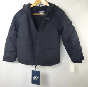 NWT Lands End Squall Waterproof Winter Hooded Black Jacket Medium 8 Kids New - Picture 1 of 10