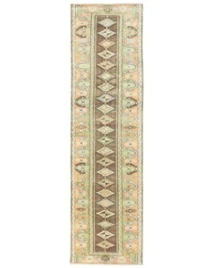 Modern Boho Chic Turkish Narrow Runner 2.5x9.7 ft Vintage Oushak handknotted Rug - Picture 1 of 14