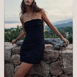 NWT Zara L ruched linen-blend strapless mini dress black cocktail party bodycon - Picture 1 of 8