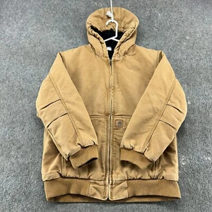 VINTAGE Carhartt Jakcket Youth Boys XL Brown Tan Hooded Lined Canvas Active Y2K - Picture 1 of 11