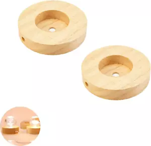 2 Pack Table Lamp Base Only 4.7'' round Solid Wooden Stand Holder Foot for Desk - Picture 1 of 12