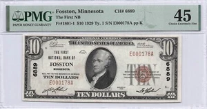 First NB of Fosston, MN $10.00 1929 PMG 45 Charter 6889 - Picture 1 of 2